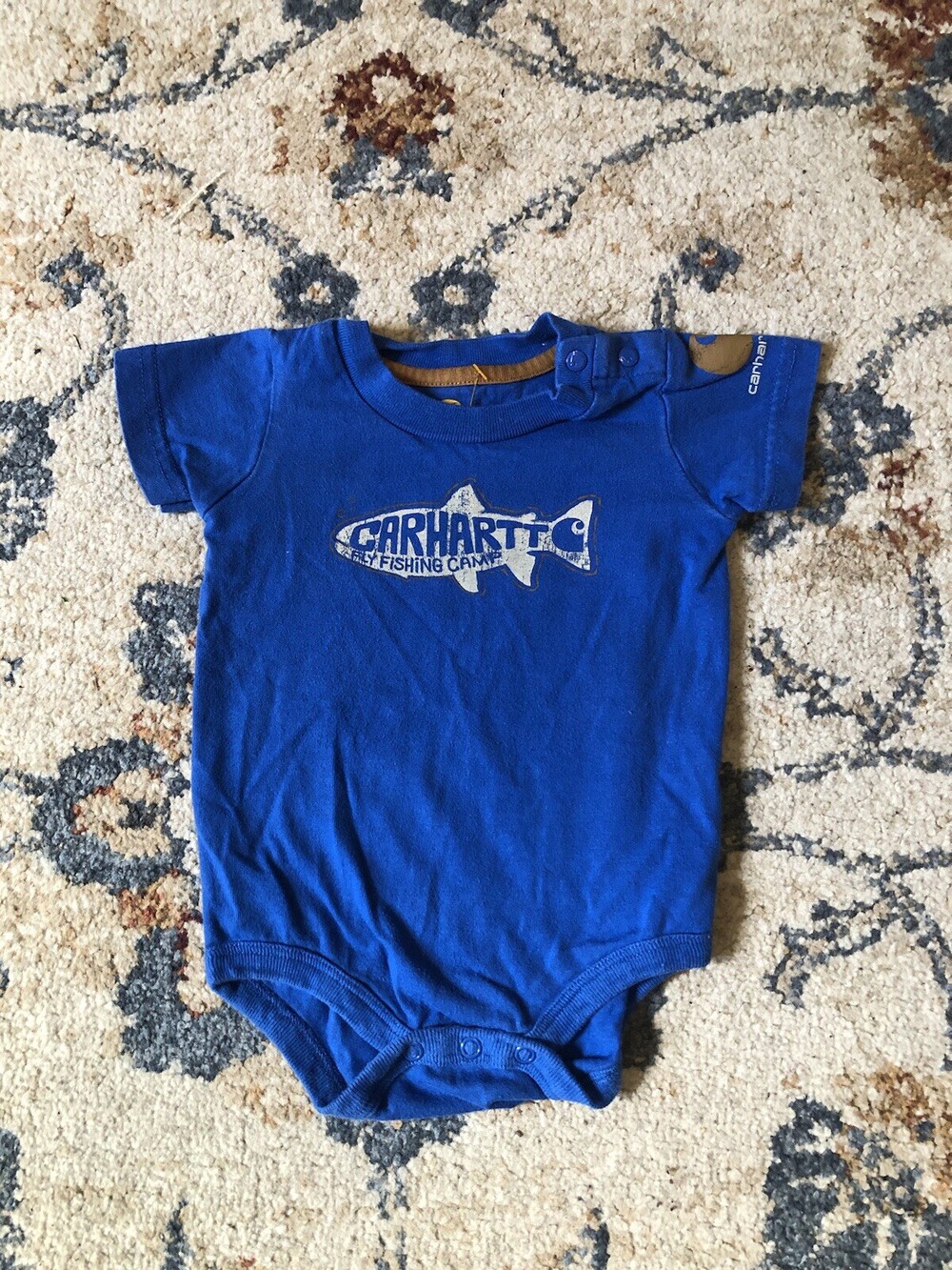 Carhartt 6 Month Fisherman Bodysuit Fly Fishing Vest Short Sleeve Blue